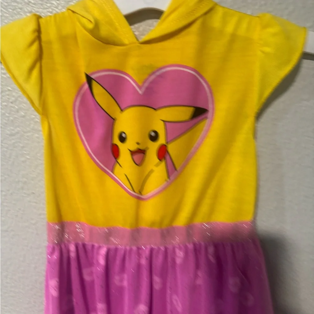 Girl's Pokemon Pikachu Pink Yellow Hooded Character Nightgown dress XS